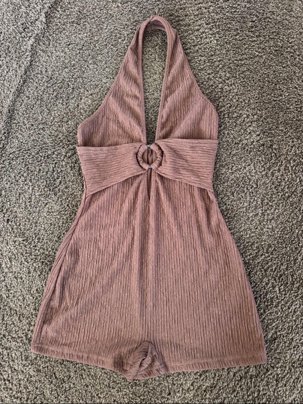 Halter Ring-Front Mauve Romper Jumpsuit